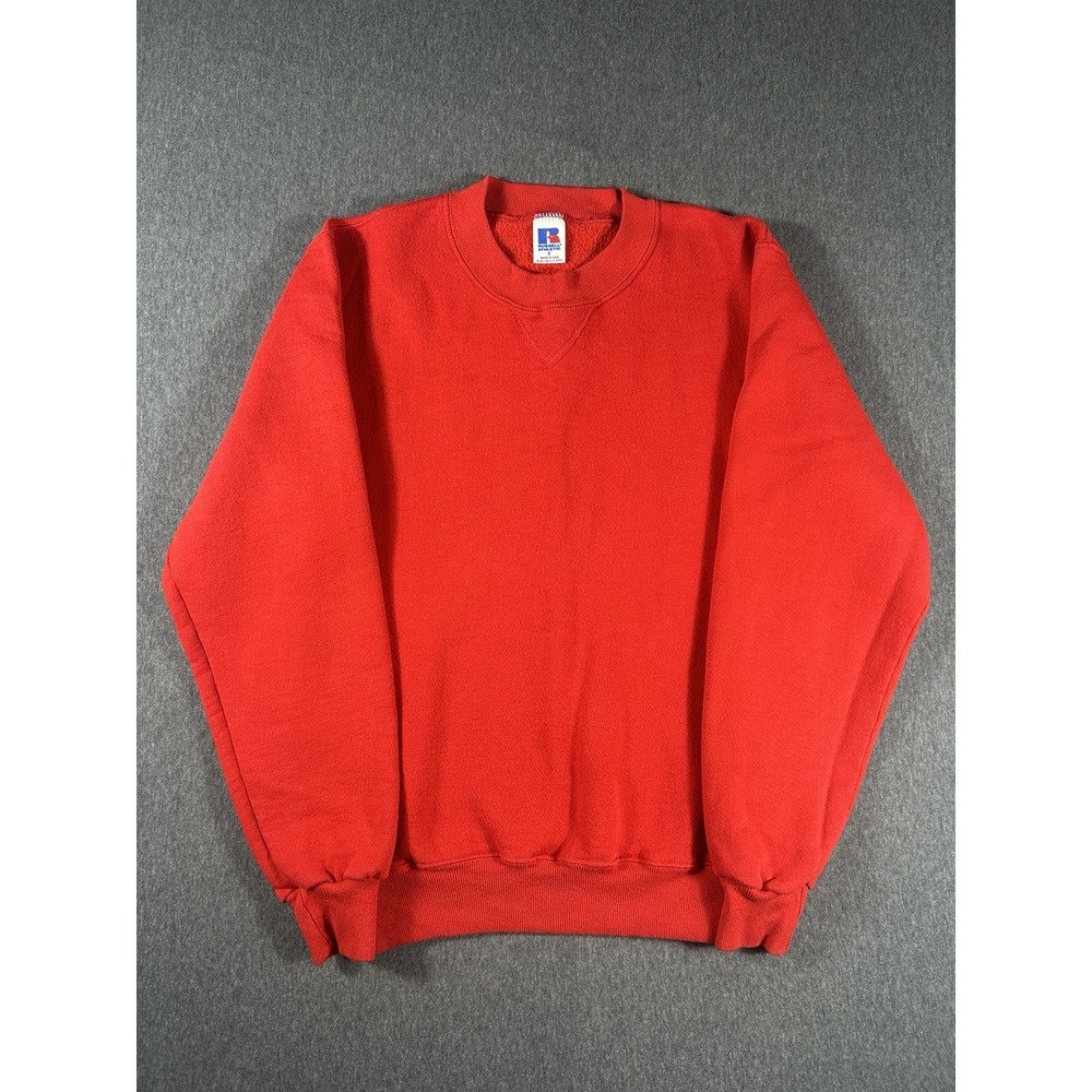 Vintage 90s Russell Athletic Red Blank Crewneck Sweatshirt Made In USA Sz S
